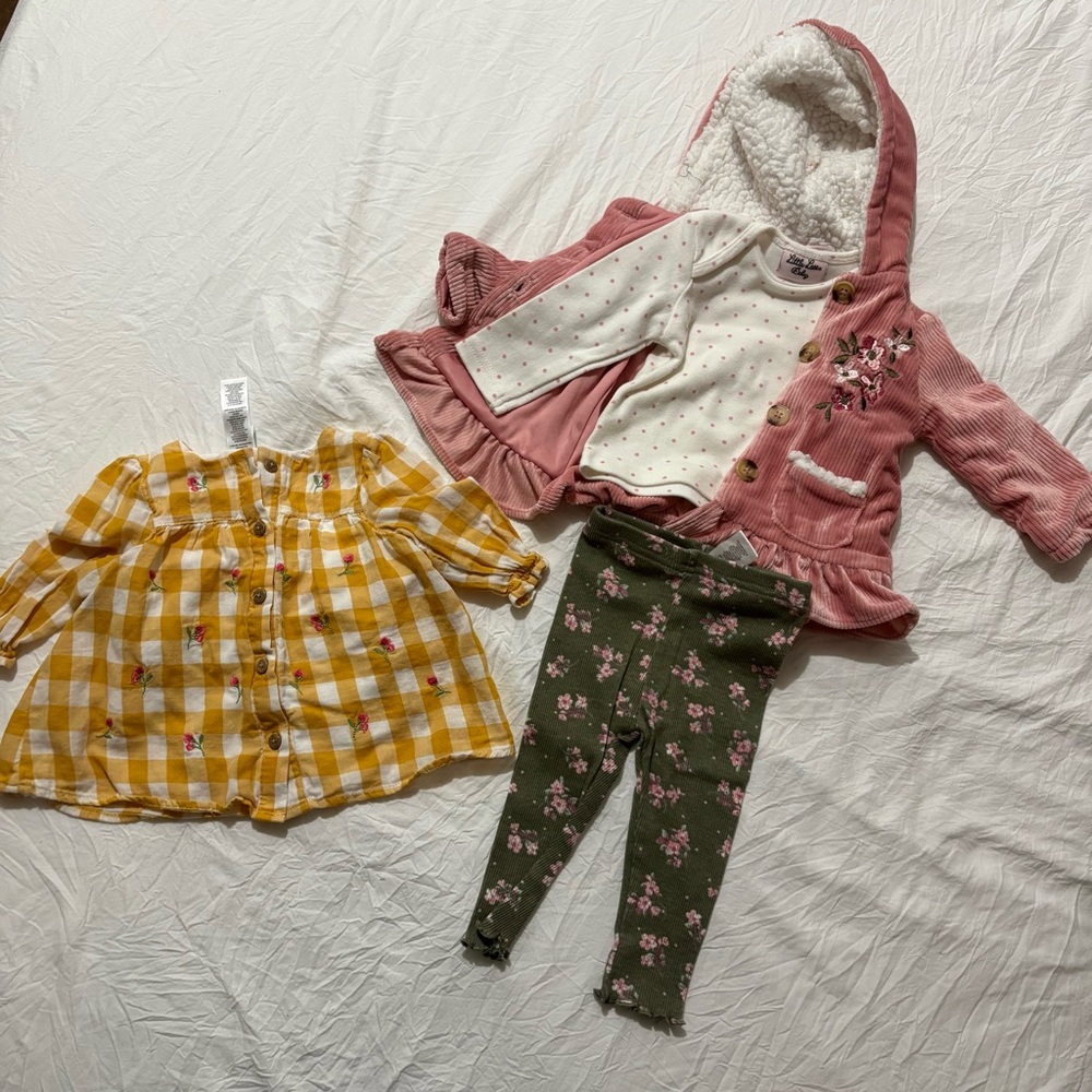 Baby Girls 6 Month Shirt Outfit Bundle Yellow Plaid Gingham Floral